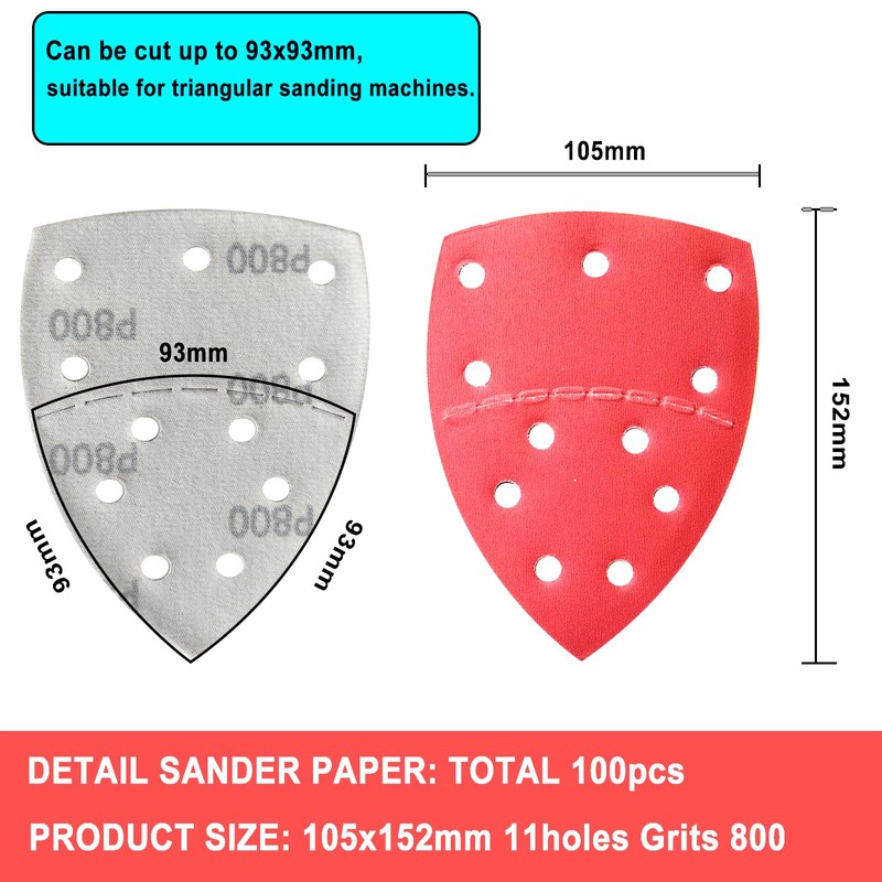 Wanmutrun Mouse Detail Sander Sandpaper Hook&Loop 100pcs 11Holes Grits800 for
