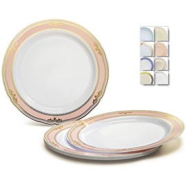 " OCCASIONS " 120 Plates Pack, Disposable Wedding Party Plastic Plates (10.25'' Dinner Plate, Scalloped in White/Blush & Gold)