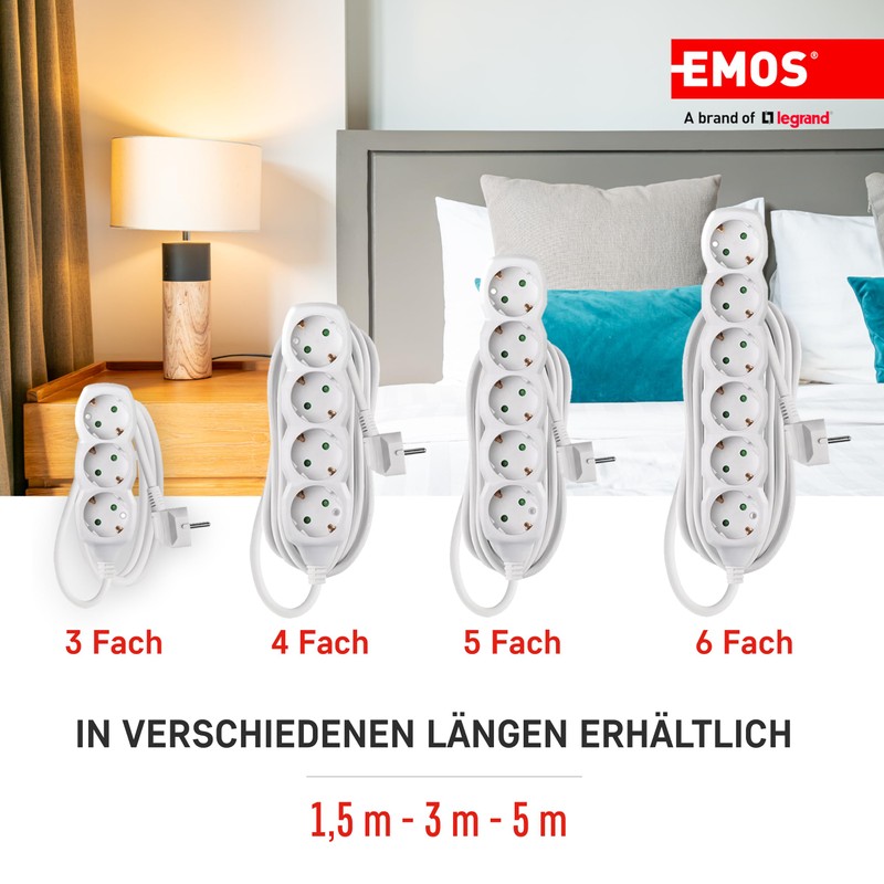 EMOS - 4-way power strip 1.5m - 4 Schuko sockets