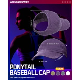 4 Pack Backless Ponytail Caps Baseball Caps High Messy Bun Baseball Hats for Women Adjustable Sun Visor Caps (White, Grey, Purple, Khaki)