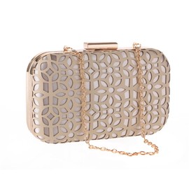 missfiona Womens Hollow Out Evening Bag Box Clutch PU Leather Laser Cut Prom Party Purse (Nude)