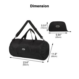 GOX Foldable Travel Bag Packable Tote Duffle Bag For Travel Spirit Airlines Personal Item Bag 18x14x8(Black)