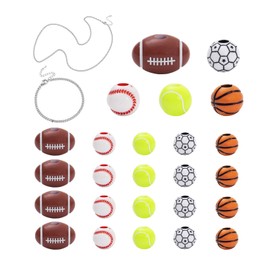 ZKBKJSPZJB 50 Pieces Sports Beads Sports Ball Wooden Beads Ball Football Basketball Baseball Volleyball rugby Beads 5 Style Sports Wood Beads for DIY Crafts Bracelets Necklaces Jewelry Making (silver)
