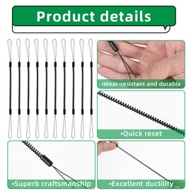 10PCS Pen Leash, Elastic Tether Lanyard Retractable Spring Coil Strap Stylus Lanyard Cord Stretchy Lanyard with Anti-Lose Rings for Clipboard Drawing Pen to Tablet Touchscreen(Black)