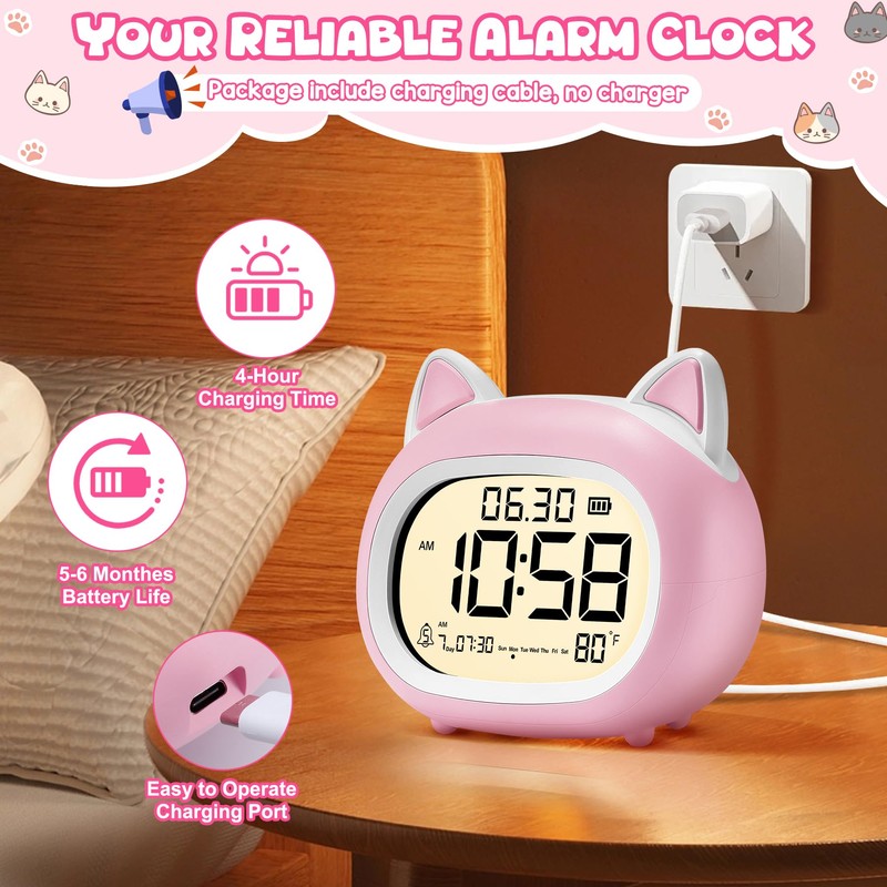Kids Alarm Clock with Night Light for Kids, Small Digital