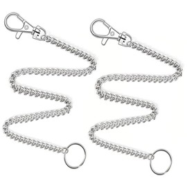 2Pcs Chain Belt Set, Wallet Chain, Pants Chain, Pocket Chain with Keyring for Pants Belt Jeans Wallets and keys (16” & 18”)