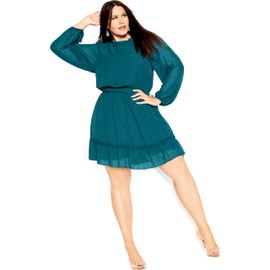 City Chic Women's Plus Size Dobby Tiered Dress, Teal, 14