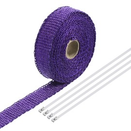 MECCANIXITY Fiberglass Exhaust Wrap Tape, 1" x 16' Purple Header Heat Wrap with 4 Stainless Ties for Hot Rods and Motorcycle