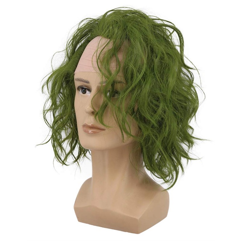VGbeaty Adult Men Bald Short Bob Curly Dark Green Joker