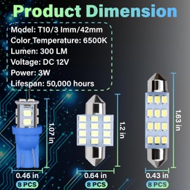 ecocstm 24 PCS Interior Led Dome Lights for Cars, 194 T10 DE3175 578 31mm 42mm Luces Led Para Carro, Accesorios Para Carro for Car Map License Plate Door Side Marker Cornering Trunk Light (Ice Blue)