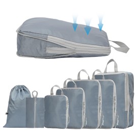 YYDSLEE Compression Packing Cube 7-Piece Clothes Bags Packing Cubes Clothes Bags Set Suitcase Organiser Travel Cube Suitcase Organiser Packing Cube Packing Bags Storage Bags (Blue/Grey)