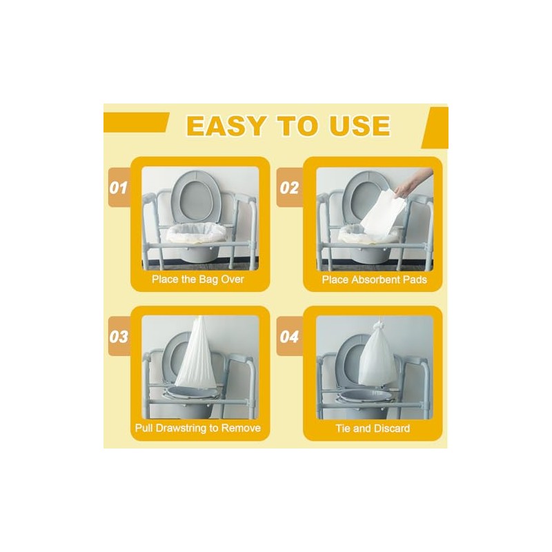 Bedside Commode Liners with Pads | 100 Commode Bags+100 Absorbent