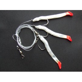 SUPER CATCH SAND EEL RIG LURE 3 x 6/0 HOOK BOAT BASS COD SEA FISHING LINE CLIP