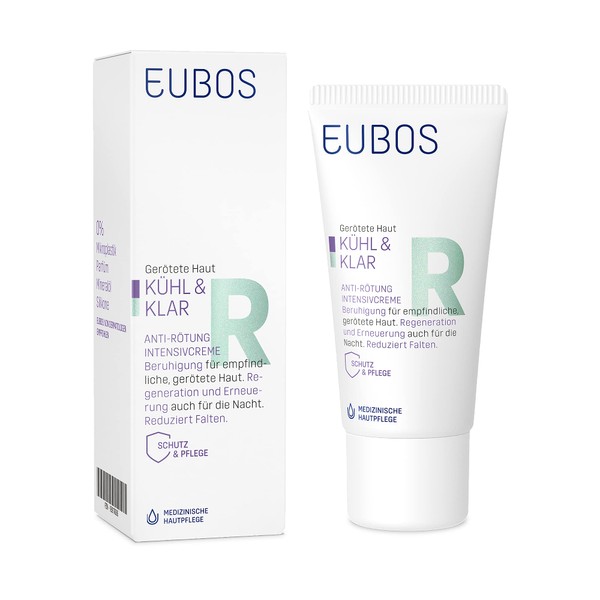 Eubos Cool and clear, anti-redness, intensive cream, 30 ml, dermatologist-recommended for reddened skin, for dry skin for rosacea, skin regeneration and night renewal