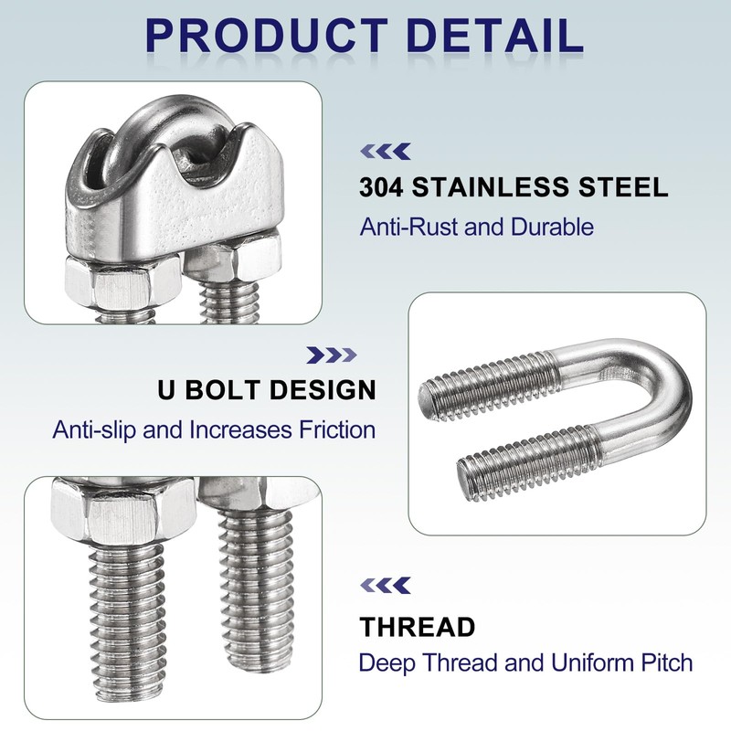 sourcing map 20 Pcs M6 Stainless Steel Wire Rope Clip