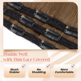 Elailite Clip in Hair Extensions Real Human Hair 3PCS Lace Weft Remy Hairpieces for Women 22 Inch 86g Medium Brown