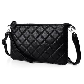 befen Crossbody Bags for Women Diamond Quilted Leather Wristlet Clutch Wallet Phone Purse Fancy, Small Crossbody Purse for Women with 6 RFID Blocking Card Slots - Black