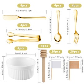 Charcuterie Boards Accessories 64Pcs Cheese Butter Spreader Knives Set Charcuterie Utensils Mini Serving Spoons and Forks Small Serving Tongs Sauce Cups Honey Dippers Toothpick Flags for Pastry Making