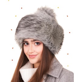 Futrzane Classic Pom Hat - Ladies Faux Fur Trim Hats - Warm Winter Cap for Women (M, Silver Classic)