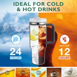 Ochapa 40 oz Tumbler with Handle Leopard Straw Lid Insulated Stainless Steel Vacuum Reusable Cup Holder Friendly Keep Drinks Cold Gifts for Christmas Lover Women Car Gym Travel, Leopard Gray