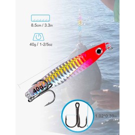 Facikono Saltwater Fishing Jigs Vertical Flat Jigging Lure, 6pcs Metal Sinking Lure for Tuna, Amberjack, Kingfish, Snapper, 1-2/5oz, 3.3in