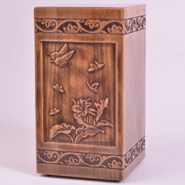 engmvwod Handmade Wooden Engraved Urn for Human Ashes Adult Male Female Satin Bag Cremation urns Box (Butterfly(250lbs))