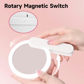 Trez Treamer Handheld Rotating LED Cosmetic Mirror，Portable Rechargeable Makeup Mirror with Rotating Switch, Perfect Makeup Tool for Travel and Home Use White