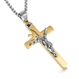 HZMAN Dove Holy Land Gift INRI Cross Crucifix stainless steel Pendant Necklace With Free Chain (Gold)