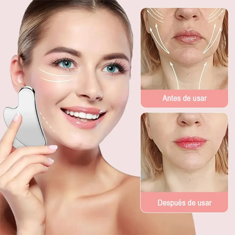 2pzs Gua Sha Facial Grande Acero Inoxidable Masajes Cuello