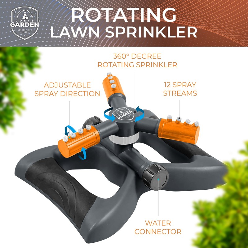 Joeys Sprinkler for Yard, Rotating Garden Sprinkler for Large Area