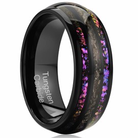 Zillaly 8MM Tungsten Men's Wedding Ring with Amethyst Stone, Black Dome Matte Finish, Sizes 7-14, Comes with Gift Box (8mm-Black Tungsten, 14)