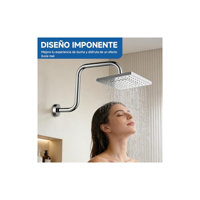 Brazo y Chapetón de Acero Inoxidable de 33cm para Regadera