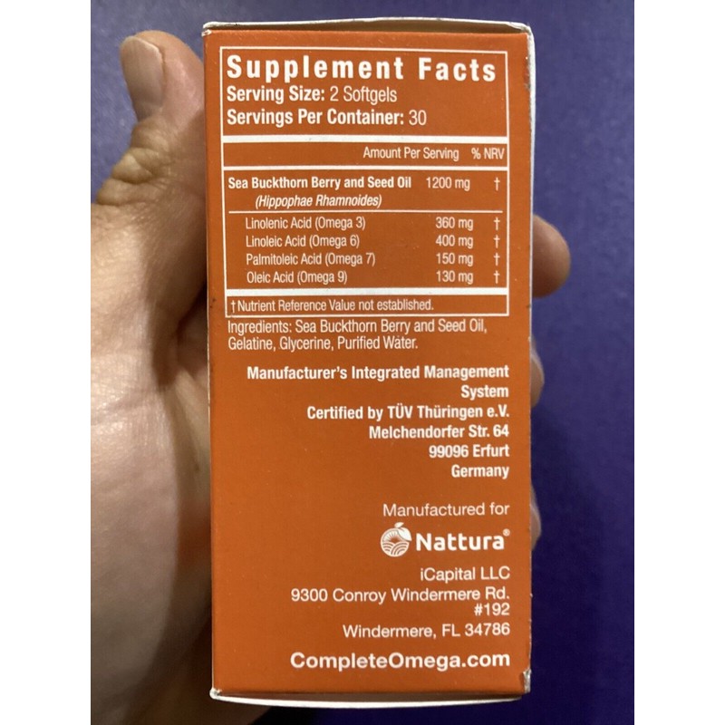 Nattura COMPLETE OMEGA 3-6-7-9 * Highest Quality, Pure Sea Buckthorn