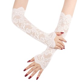 Tidyworm Women's Gloves, Lace, Arm Cover, Long, Fingerless, UV Protection, Gloves, Stylish, Floral Pattern, Thin, Summer, UV Gloves, Sunscreen, UV Protection, Bicycle, Driving, Wedding, Concert