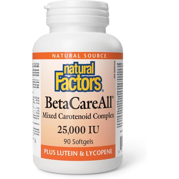 Natural Factors BetaCareAll 25000 IU, 90 softgels, Mixed Cartenoids -
