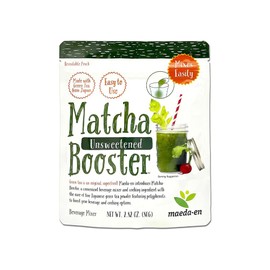MAEDA-EN Matcha Booster Unsweetened Green Tea Powder 80g Japanese Origin Resealable Pouch for Latte Smoothies and Baking 27143 1pk