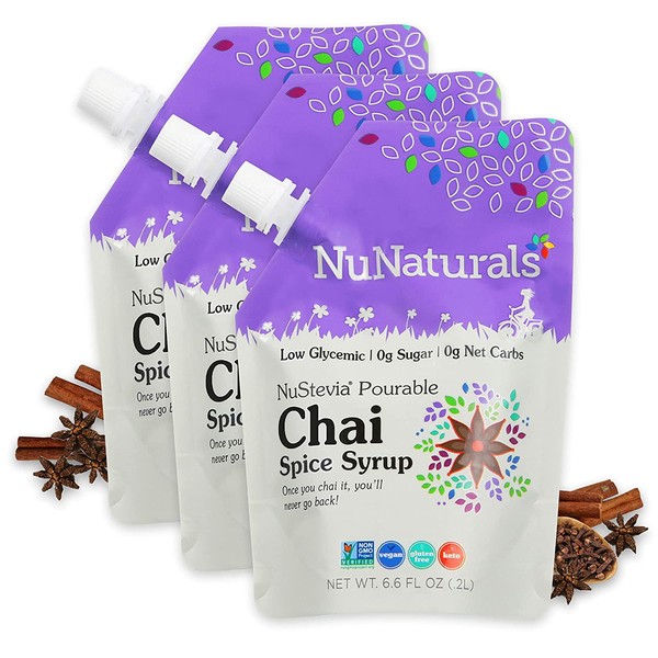 NuNaturals Chai Spice Flavored Syrup, Natural Plant Based Sweetener, Sugar-Free, 3 Pack 6.6 oz