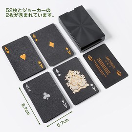 QUANTALY 54 Pcs Plastic Magic Playing Cards Black Gold Waterproof Gold Foil Party Game Gatherings with Storage Case (Set A)