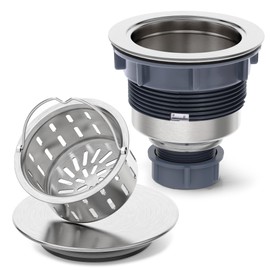 BOTEMY Stainless Steel Sink Drain Strainer 3-1/2 Inch Kitchen Sink Drain Assembly Kit with Removable Deep Sink Strainer Basket and Sink Stopper Flat Cover Replacement for Home Standard Kitchen Sinks