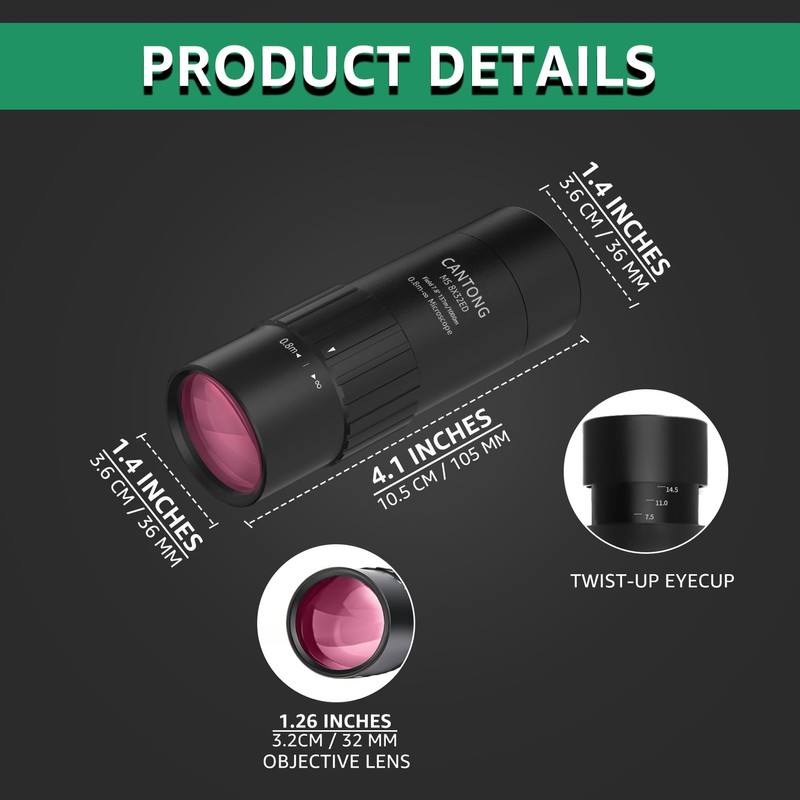 8x32mm Monoculars for Adults High Power Clear View, Easy Focus,