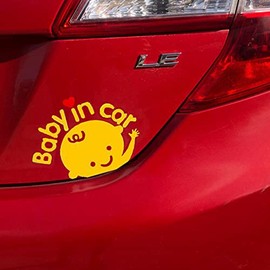 2 Pcs 5.12 x 6.3 Inch Yellow Baby in Car Stickers Reflective Warning Stickers for Car