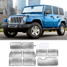 Hoolcar Windshield Sunshade Side Window Sun Shade Sunscreen Heat Insulation Sun Visor for 2007-2017 Jeep Wrangler JK JKU, 8PCs