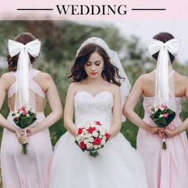 Velo de novia con lazo para el pelo de despedida de soltera con perlas, velo de boda, accesorios para el cabello de novia, regalos de dama de honor, lazo grande con pasador, decoración de despedida de soltera (blanco, lazo de perla)