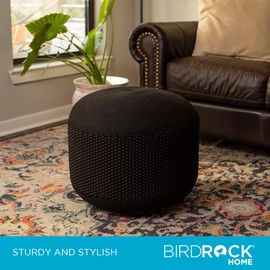 BIRDROCK HOME BIRDROCK HOME Outdoor Pouf Ottoman | Hand Woven Waterproof Foot Stool with Bead Bag Filling | Boho Foot Rest for Patio, Living Room, Porch & Outdoor Seating | Lightweight, Soft Stuffed Chair | Black