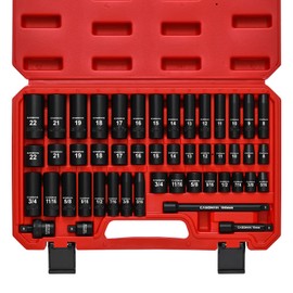 CASOMAN CASOMAN 3/8" Drive Impact Socket Set, 48 Piece Standard SAE and Metric Sizes (5/16-Inch to 3/4-Inch and 8-22 mm), 6 Point, Cr-V Steel Socket Set