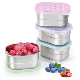 Tanjiae 8oz Small (1 CUP) Stainless Steel Snack Containers for Kids and Toddlers (Ages 1-3) | Easy Open Leak Proof Food Containers with Silicone Lids - Perfect Metal Lunch Box for Daycare and School