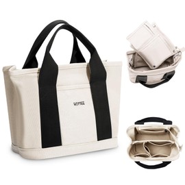 HOMIEE Women's Canvas Tote Bag, Divider, Freestanding, Lightweight, Large, Inner Bag, Diaper Bag, Handbag, Plain, Simple, Convenient Storage, Work, Picnic, Going Out, Shopping, Men's, Valentine's Day
