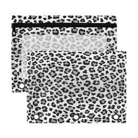 Kcldeci Pencil Pouch for 3 Ring Binder, Animal Leopard Gray Colors 2 Pack Binder Pencil Pouch with Clear Window Pencil Bags with Zipper Pencil Case for binder