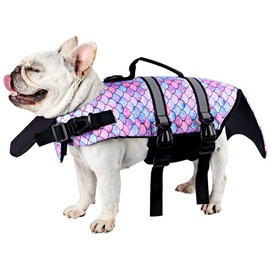 SMONT Ripstop Dog Life Jacket Funny Pet Floatation Vest Reflective Adjustable Dogs Life Saver for Swimming or Boating（L, Mermaid）