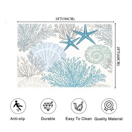 Coastal Area Rug 2x3 Throw Rugs Beach Ocean Area Carpet Small Rug Washable Entryway Doormat Indoor Entrance Door Mats Non-Slip Floor Carpets for Kitchen Bathroom Laundry Bedroom Living Room,Blue